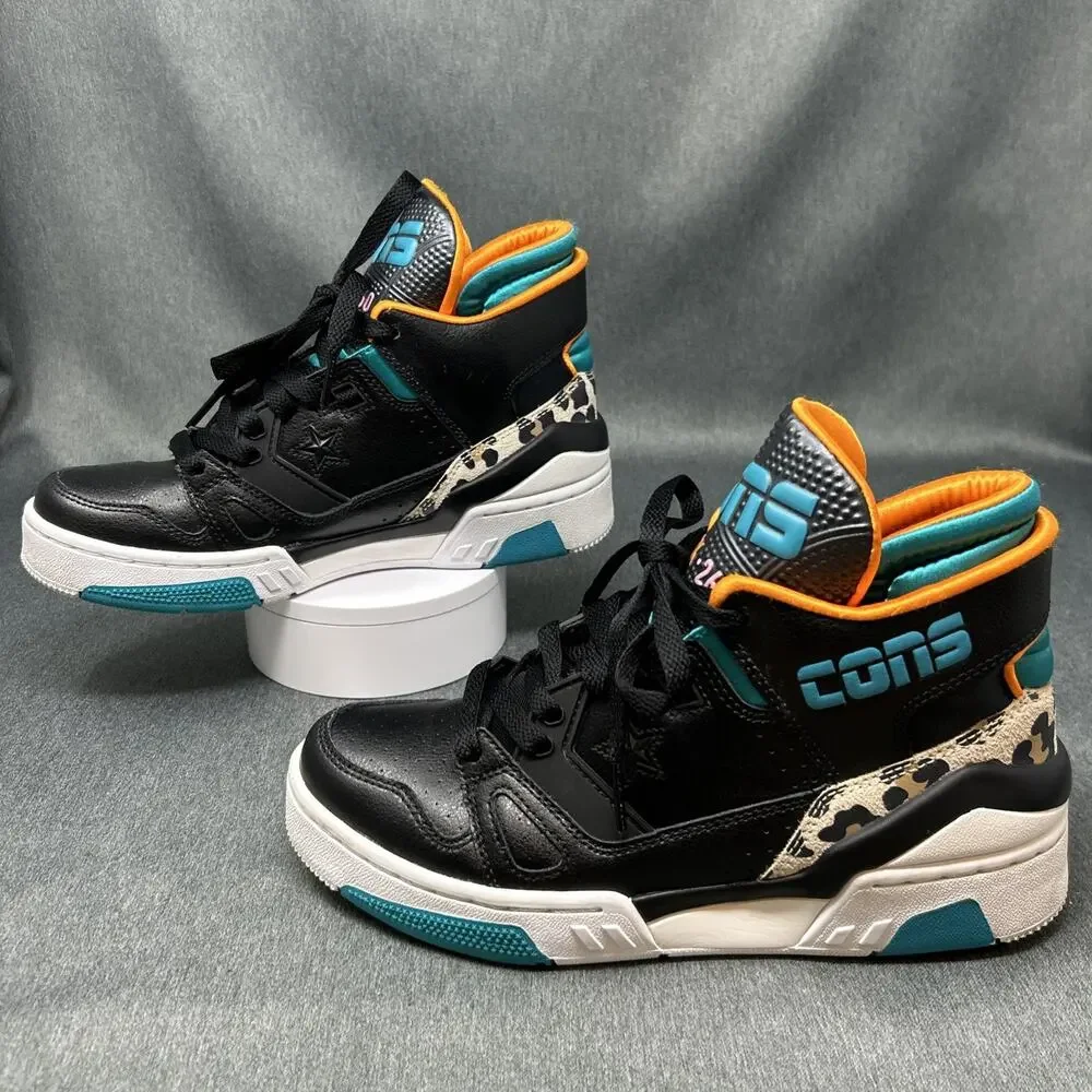 VTG Leather Converse Sneaker Youth US 4.5 Animal Black Teal Orange CONS ERX-260